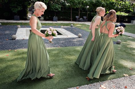 twobirds Bridesmaid multiway, convertible wrap dresses in olive green Olive Bridesmaids, Colors Bridesmaid Dresses, Olive Bridesmaid Dress, Twobirds Bridesmaid Dresses, Infinity Bridesmaid Dress, Bridesmaid Color, Green Convertible, Olive Bridesmaid Dresses, Infinity Dresses