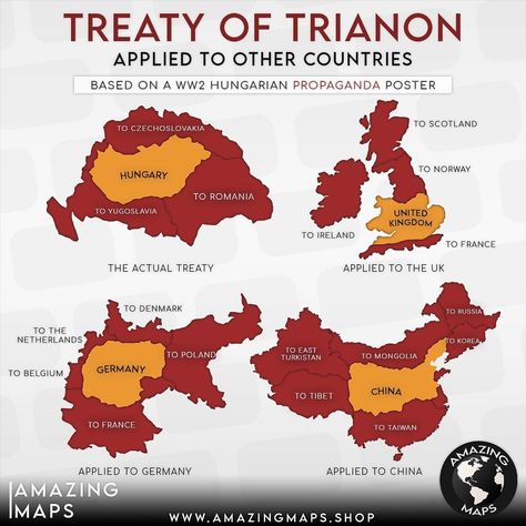 If the treaty of Trianon applied to other countries World History Map, Geography Map, Amazing Maps, Alternate History, Old Maps, Propaganda Posters, Other Countries, Historical Maps, World History