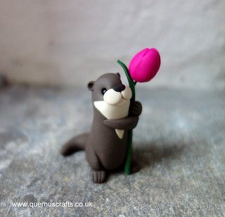 Little Tulip Otter | Quernus Crafts | Flickr Cute Animal Clay Art, Cute Animals Made Out Of Clay, Cute Animal Clay Sculptures, Clay Animals Cute, Clay Cute Animals, Animals Clay, Clay Animal Ideas, Clay Otter Diy, Fimo Animals