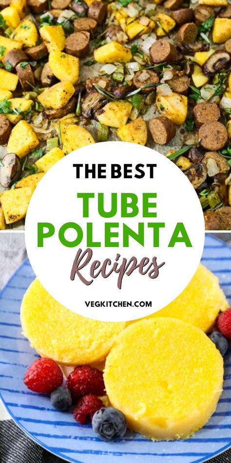 Polenta that comes in a tube is a great natural product that lends instant character to all kinds of dishes. #polentatube #polentarecipes Tube Polenta Recipes Healthy, Recipes With Polenta Roll, Polenta Tube Recipes Easy, What To Make With Polenta, Premade Polenta Recipes, Trader Joes Polenta Tube, Polenta Roll Recipes, Tubed Polenta Recipes, Recipes Using Polenta