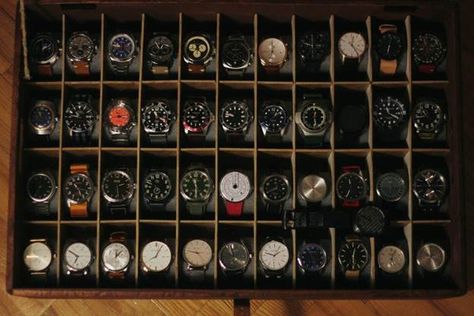 22. DIY Watch Box Watch Case Diy, Watch Storage Ideas, Watch Organizer Diy, Watch Storage Diy, Watch Box Diy, Watch Collection Display, Watch Wall, Diy Watch, Wooden Watch Box