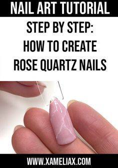 How To Do Rose Quartz Nails, Marble Nail Diy, Marble Nails Gel Polish, Rose Quartz Nails Tutorial, How To Do Marble Nails With Gel Polish, Nail Art Marble Pink, Diy Marble Nails Tutorials, Marble Gel Nails Tutorials, How To Marble Nails With Gel