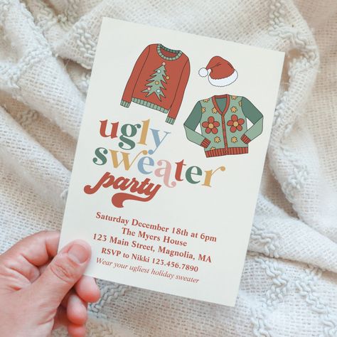 Groovy Sweater, Tacky Sweater Christmas Party, Christmas Sweater Party Ideas, Ugly Sweater Party Ideas, Ugly Christmas Sweater Party Ideas, Sweater Party Ideas, Christmas Ugly Sweater Party, Ugly Sweater Invitations, Ugly Christmas Sweater Party Invitations