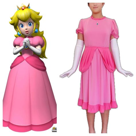 This dress is versatile and can be worn on various occasions. Pair it with white-gloves and a crown accessory to complete the Princess Peach-inspired look, or wear it as a standalone piece to make a subtle and stylish statement Peach Halloween Costume, Princess Peach Costume Diy, Princess Peach Costume, Princess Peach Cosplay, Peach Cosplay, Peach Costume, Costume Diy, White Gloves, Women's Costumes