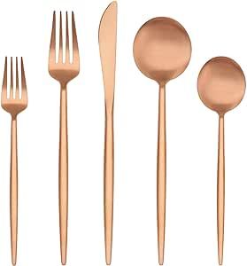 Matte Rose Gold Silverware Set,20 Piece Stainless Steel Flatware Set,Tableware Cutlery set Service for 4,BEGEEL Satin Finish Silverware Utensil Sets for Kitchen Home,Dishwasher Safe Restaurant Dishwasher, Rose Gold Silverware, Gold Silverware, Silverware Tray, Flatware Storage, Gold Flatware, Eating Utensils, Kitchen Utensil Set, Stainless Steel Flatware