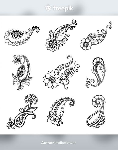 Paisley Flower Tattoos, Henna Tattoo Flower, Paisley Tattoo Design, Simple Paisley, Paisley Drawing, Simple Tattoo With Meaning, Paisley Tattoo, Mehndi Flower, Henna Drawings