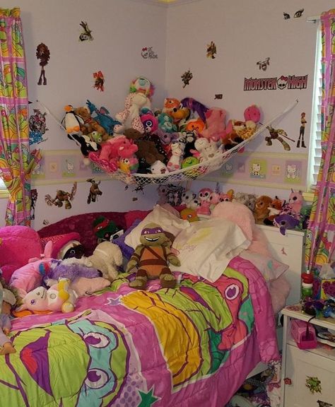 Bedroom Ideas Y2k, Toy Storage Hammock, Y2k Boys, Storage Hammock, Wall Bedroom Decor, Bed Corner, Y2k Bedroom, Toy Hammock, Nostalgia Aesthetic