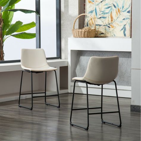 Trent Austin Design Bamey Bar & Counter Stool & Reviews | Wayfair Grey Counter Stools, Unique Bar Stools, White Counter Stools, Grey Counter, Island Stools, White Kitchen Island, White Counters, White Bar, Metal Dining Chairs