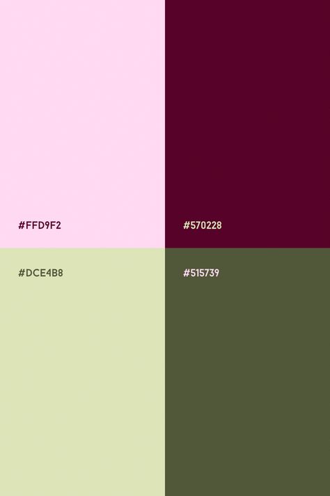 Light pink and burgundy with earthy green colors Burgundy And Green Palette, Pantone Colors Pallete, Burgundy Contrasting Colors, Pink Burgundy Green Color Palette, Fig Colour Palette, Beet Color Palette, Red Green Pink Color Scheme, Wine Red Color Combination, Green Pink Brown Color Palette