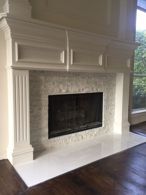 Fireplace Redo, Chic Home Design, Fireplace Tile Surround, Stone Interior, Traditional Fireplace, Classic Interior Design, Update Your Home, Faux Fireplace, Fireplace Hearth