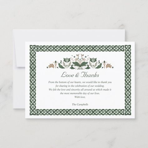 Irish Wedding Invitations, Irish Themed Weddings, Thanks Messages, Celtic Knot Wedding, Cards Table, Wedding Invitation Size, Wedding After Party, Green Palette, Celtic Wedding