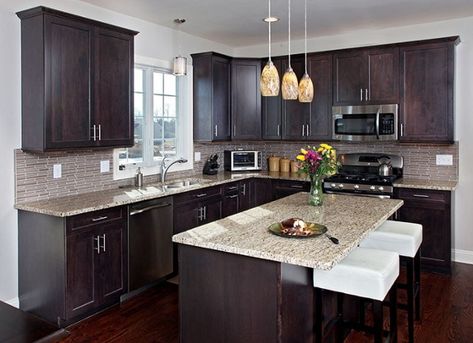 Timeless Kitchen with Shaker Cabinets Darkkitchen Cabinets, Espresso Kitchen Cabinets Color Schemes Dark Wood Granite Countertops, Dark Brown Kitchen Floor, Dark Cabinets Dark Floors, Kitchen Renovate, Molding Kitchen, Dyi Bathroom, Kitchen Remodel Dark Cabinets, Kitchen With Dark Cabinets