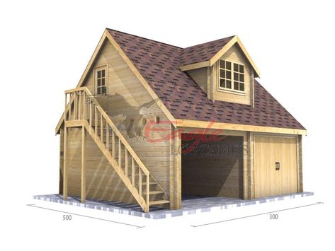 Timber Garage 005 - 6.0m x 5.0m Garage With Room Above, Wooden Garages, Timber Frame Garage, Garage Extension, Timber Garage, Wooden Garage Doors, Garage Guest House, Carport Garage, Garage Studio