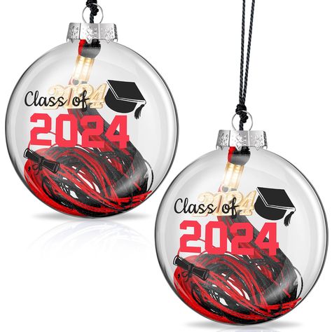 PRICES MAY VARY. Eye Catching Design: the uniqueness of these ornaments does not stop at the material applied; Each comes with a clear bulb, encapsulating a class of 2024 graduation tassel imprinted tastefully, red and black design oozing with charm and meaning; The bulb itself is an impressive 3.94 inches in diameter, ideal for capturing attention and admiration Reliable and Long Lasting: these notable graduation gifts are made of high borosilicate glass bulb, known for its high hardness, high Senior Ornaments Ideas, Senior Graduation Gift Ideas, Graduation Tassel Ornament, Graduation Leis Diy, Grad Diy, Senior Graduation Gifts, Cricut Ornaments, Graduation Keepsake, Graduation Tassel