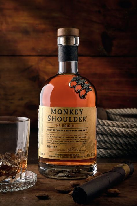 Product photography of the whisky Monkey Shoulder Whiskey Product Photography, Monkey Shoulder Whiskey, Whisky Photography, Whiskey Photography, Monkey Shoulder, Bottle Photography, Malt Whisky, Scotch Whisky, Product Photos