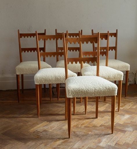 A Good Chair on Instagram: “A rare set of Paolo Buffa scalloped back chairs, 1950’s 〰️ SOLD Newly upholstered in ivory bouclé, available as a set of 4 or 6. #paolobuffa” Camilla Frances, Minimal Chairs, Interiors Design, Chair Cushion, Vintage Chairs, Take A Seat, Cool Chairs, Dining Room Design, Interior Furniture