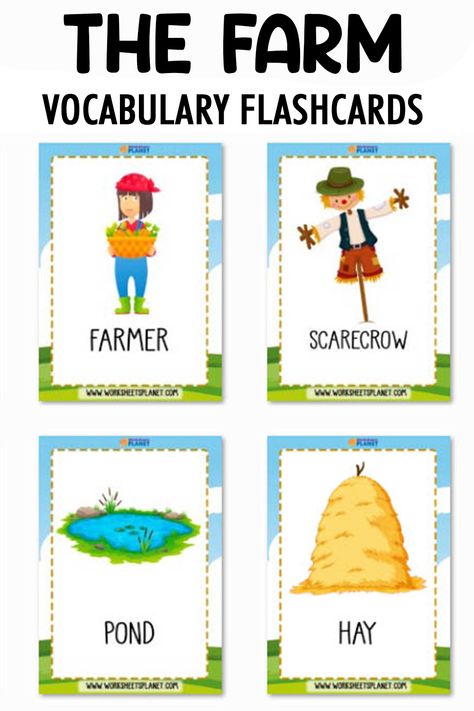 Farm Vocabulary Flashcards. Farm objets and Farm Animals Vocabulary Farm Vocabulary For Preschool, Farm Vocabulary, Multisyllabic Words, Farm Animals Theme, Animal Action, Action Cards, Animal Theme, Farm Animals, Vocabulary