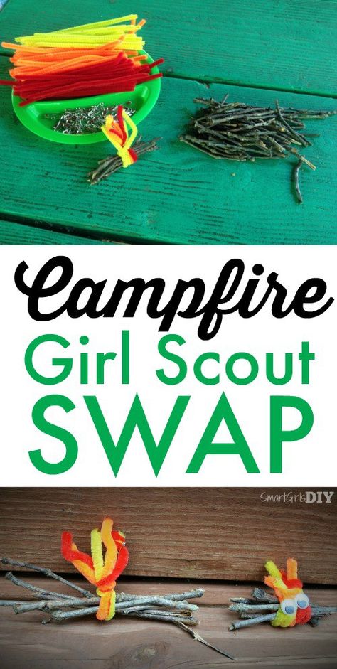 campfire-girl-scout-swap-by-smart-girls-diy Girl Scout Camping Activities, Camp Activity Ideas, Scout Camping Activities, Camp Swaps, Girl Scout Daisy Activities, Girl Scout Meeting Ideas, Swaps Ideas, Gs Swaps, Girl Scout Camp