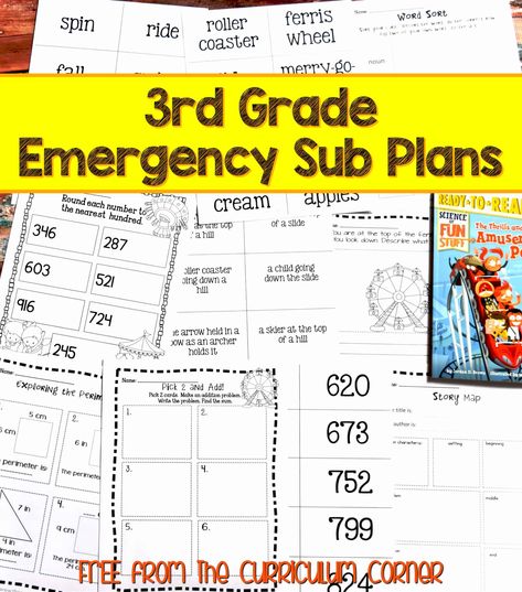 FREE 3rd Grade Sub Plans - perfect for an emergency absence from The Curriculum Corner Informational Text Graphic Organizer, Third Grade Lesson Plans, Sub Binder, Substitute Plans, Literacy Coaching, Substitute Teaching, Beginning Of School Year, Sub Plan, Teaching Third Grade