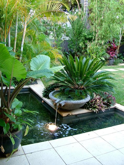 100 Backyard Pond Ideas to Inspire Your Garden Transformation - Page 2 of 2 Kolam Koi, Balinese Garden, Container Water Gardens, Taman Air, Tropical Garden Design, Tropical Backyard, Water Fountains Outdoor, Water Features In The Garden, Ponds Backyard