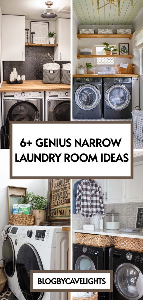 6 narrow laundry room ideas Small Contemporary Laundry Room, Laundry Closet Layout, Single Wall Laundry Room, Laundry Room Design Folding Counter, Laundry Room With Shower Ideas, Laundry Room Dimensions Small Spaces, Laundry Room Storage Room Combo, Small Garage Laundry Room Ideas, Laundry Room Ideas L Shape