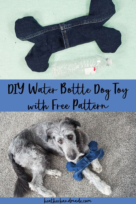 Water Bottle Dog Toy Diy, Denim Dog Toys, Dog Toy Sewing, Homemade Dog Toys, Dog Bone Toy, Dog Sewing Patterns, Diy Pet Toys, Diy Water Bottle, Diy Dog Toys