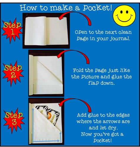 Trick to making a pocket in a composition book! How To Make A Pocket In A Notebook, Pocket Notebook Ideas, Book Pocket, Another Monday, Composition Notebooks, Math Journals, Smash Books, Notebook Organization, Pocket Journal