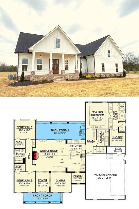 3d Floor Plans, Farmhouse Floor Plans, Garage Floor Plans, Casas The Sims 4, Farmhouse Style House Plans, Farmhouse House, 3d Floor, House Plans Farmhouse, Garage Floor