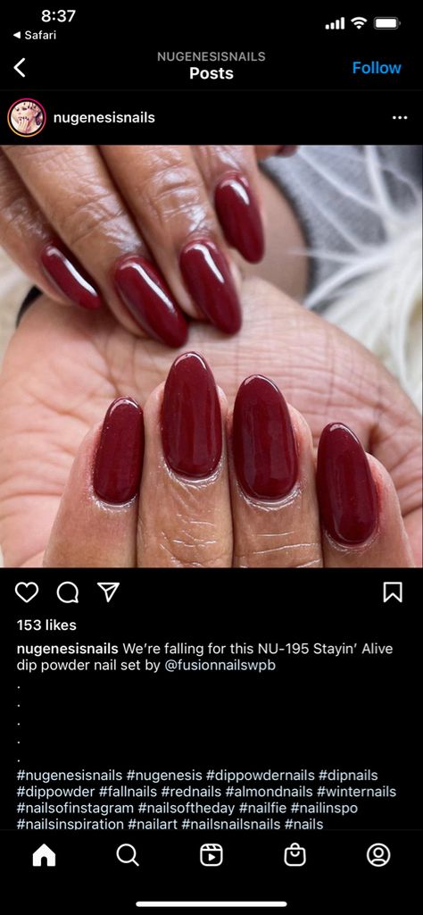 Mauve Red Nails, Red Round Nails, Red Dip Powder Nails, Acrylic Ideas, Red Acrylic Nails, Cherry Nails, Round Nails, Dip Powder Nails, Dipped Nails