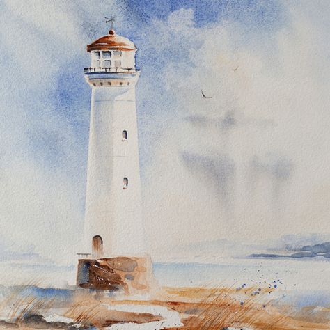 Balance by Anastasia Mily Lighthouse Paintings, Lighthouse Painting, Black Watercolor, Lighthouse Art, Watercolor Video, Nice Pictures, Realism Art, Water Painting, Love Painting