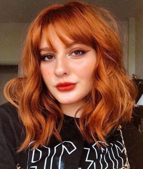 Bright Asian Medium Hairstyle Short Copper Hair, Red Hair With Bangs, Short Black Wigs, Short Red Hair, Curly Bob Wigs, Wavy Bobs, Short Wavy, Wig With Bangs, Hair Replacement