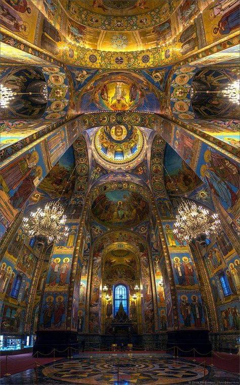 The Church of the Savior on Spilled Blood, St. Petersburg, Russia. St Basils Cathedral Interior, Old Money Interior Design, Old Money Interior, Saint Basil's Cathedral, Church Aesthetic, Eastern Orthodox Church, St Basil's, Church Pictures, Church Interior