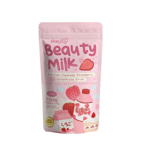 Dear Face Beauty Milk Premium Japanese Strawberry Glutathione Drink This new Dear Face Beauty Milk is a strawberry-flavored drink that is curated to help body to maintain youth and holistic regeneration. This is made with proprietary mixed of imported ingredients mainly from Japan. Product Features: ￼ Yummiest melon collagen drink. ￼ 50,000 mg of Japan Collagen. ￼ Packed in a super secured packaging. ￼ Made with Fine powder, easily dissolved even in cold water. ￼ Can be served in cool or hot... Beauty Milk Collagen Drink, Dear Face Beauty Milk, Milk For Face, Dear Face, Drinks Healthy, Japanese Drinks, Beauty Drinks, Strawberry Drinks, Strawberry Powder