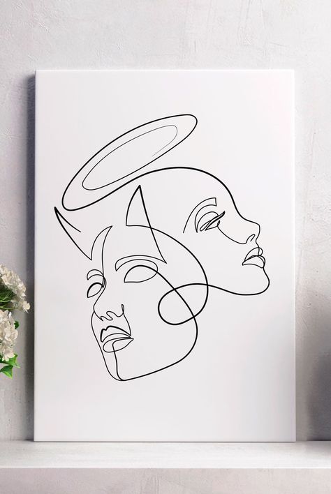 One Line Human Drawing, One Line Minimalist Drawing, Alien Line Art, Line Art Drawings Face, Minimalist Line Art Face, Line Art Angel, One Line Art Woman Face, Angel Line Art, One Line Drawing Face