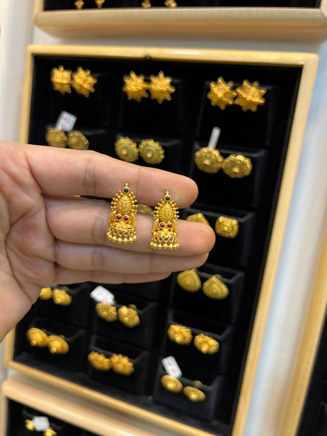 Gold Earrings Designs Buttalu, Small Jhumkas Gold, Small Buttalu Earrings Gold, Small Gold Earrings Indian, Kammalu Buttalu Gold, Gold Tops Earrings Indian, 3 Grams Gold Earrings Indian, Buttalu Earrings Gold, 2 Grams Gold Earrings Designs