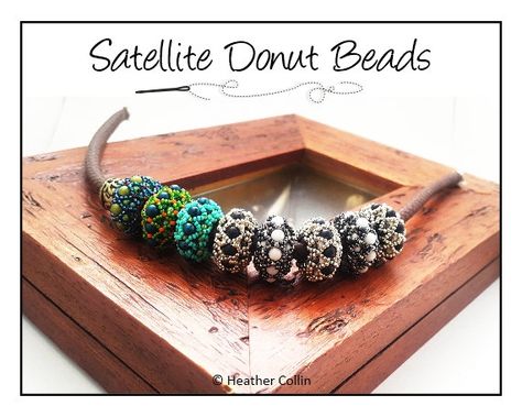 Beading Pattern RAW Small Donut Beaded by HeatherCollinBeading Beaded Beads, Funky Necklace, Right Angle Weave, Bead Weaving Tutorials, Decorative Beads, Bead Weaving Patterns, Beading Tutorial, Bead Loom Patterns, Beaded Jewelry Patterns