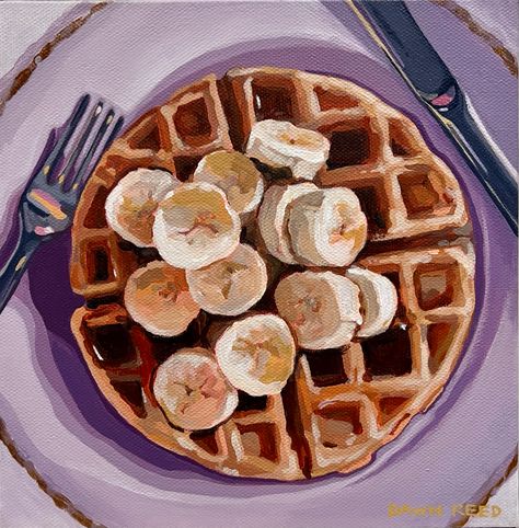 Waffle Painting Acrylic, Pastry Painting Acrylic, Food Painting Canvas, Pancake Painting Acrylic, Breakfast Painting Acrylic, Advanced Painting Ideas, Waffles Painting, Painting Ideas Food, Food Art Painting Acrylic