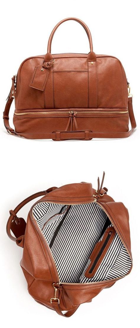 Cognac Weekender Bag is the ultimate travel duffel. This roomy vegan leather weekender features a bottom zippered section for your shoes and other separates. Leather Weekender, Sac Week End, Kelly Bag, Backpack Bag, Weekender Tote, Travel Tote, Bags Travel, Mode Inspiration, Weekender Bag