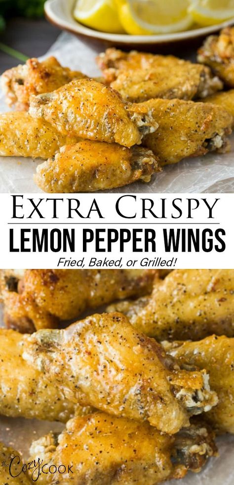 Lemon Appetizers, Crispy Lemon Pepper Wings, Chicken Apps, Crispy Grilled Chicken, Lemon Pepper Chicken Wings Recipe, Antipasti Board, Budget 101, Wings Recipe Baked, Pepper Chicken Wings