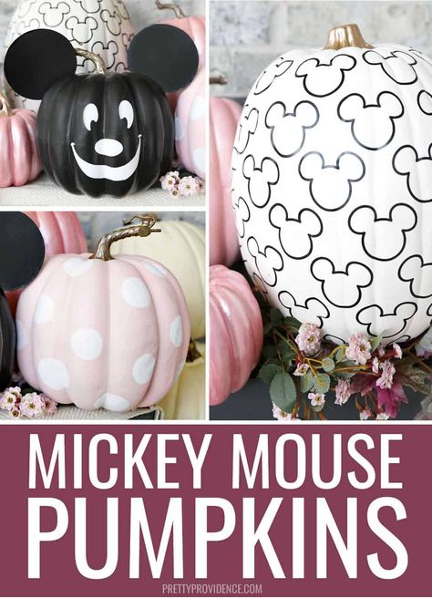 Add some Disney magic to your fall porch or Halloween décor with these no-carve Mickey Mouse pumpkins! Easy to make and so CUTE, perfect for Disney fans! #mickeymousepumpkins #disney #disneymagic #disneyfan #disneymoms #disneypumpkin #disneycrafts #fallporch #halloween #halloweendecor #falldecor #halloweendisney #disneylife #disneyfanatic #disneycreators #mickeymouse #mickey #mickeypumpkin #vinylpumpkin #paintedpumpkins #patternedpumpkin #nocarvepumpkins #nocarve Disney Halloween Diy, Minnie Mouse Pumpkin, Disney Halloween Decorations, Disney Halloween Parties, Mouse Pumpkin, Mickey Mouse Pumpkin, Disney Pumpkin, Halloween Memes, Mickey Pumpkin