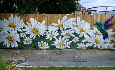 Garden Fence Paint, Painted Fence, Garden Fence Art, Garden Mural, Flowers Painted, Fence Art, Fence Paint, Fence Decor, 수채화 그림