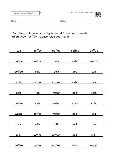 Auditory detection task “drink” auditory detection task drink _001 In order to download the following worksheets, you need to register as a premium member. →About Premium Membership ← The post Auditory detection task “drink” (20 sheets) first appeared on Rehabilitation Worksheets. Auditory Processing Worksheets, Auditory Overstimulation, Central Auditory Processing, Rehabilitation Worksheets, Sped Accommodations Tracker, Auditory Verbal Therapy, Teaching Aids, Learning Activities, Drinks