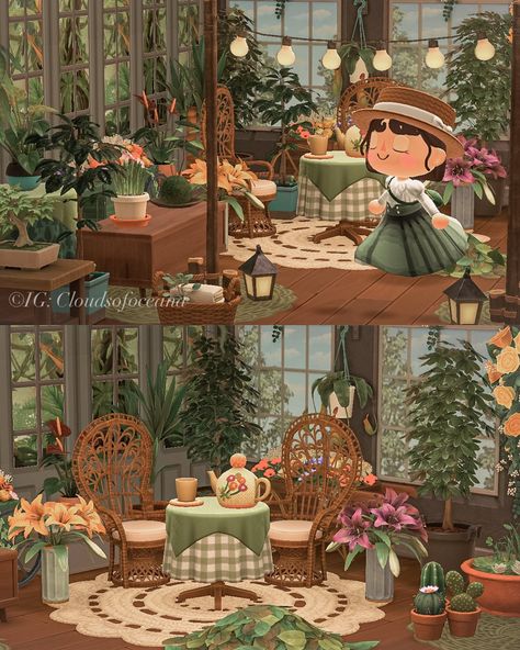 Acnh Cottagecore House, Botanical Cafe, Cottagecore Interior, Cottagecore Animal Crossing, Acnh Cottagecore, Inside Garden, Animal Crossing Memes, Animal Crossing Guide, Animal Crossing Wild World