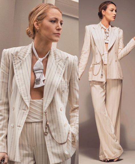 Blake Lively Suit Outfit, Blake Lively In Suits, Dandy Style Women Outfits, Grooms Woman, Blake Lively Suit, Blake Lively Outfits, James Bond Outfits, Bond Outfits, Blake Lively Style