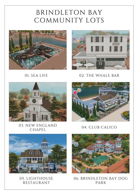 The Sims 4 Community Lot Ideas, Newcrest Layout, Sims Community Lot Ideas, Sims 4 Neighborhood Ideas, Sims 4 Save File Ideas, Sims 4 Business, Sims 4 New England House, Sims 4 Farmhouse Layout, Brindelton Bay Sims 4