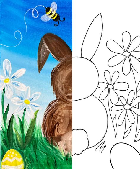 "Brand New" Chocolate Easter Bunny Acrylic Painting Tutorial Easter Bunny Canvas Painting, Step By Step Easter Painting, Easter Acrylic Painting Easy, Bunny Painting Easy, Easter Acrylic Painting, Bunny Acrylic Painting, Easter Canvas Painting, Easter Festivities, Easter Drawings