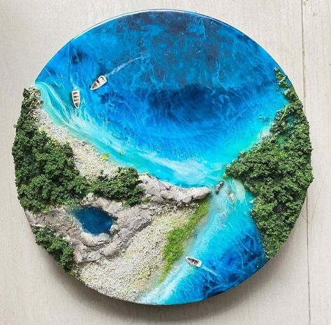 Diy Resin Wall Art, Resin Ocean Art, Resin Art Canvas, Ocean Resin Art, Resin And Wood Diy, Beach Art Painting, Resin Crafts Tutorial, Diy Abstract Canvas Art, Resin Art Painting