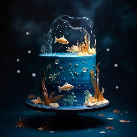 Sea Animal Cake Ocean Themes, Goldfish Cake, Aquarium Cake, Creative Cake Ideas, Sea Turtle Cake, Dinara Kasko, Ocean Birthday Cakes, Stylish Living Room Ideas, Nemo Cake