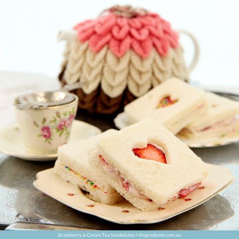 Cream Cheese And Jam, Tea Party Sandwiches Recipes, Cream Cheese Sandwiches, Tea Party Sandwiches, Tea Sandwiches Recipes, High Fibre, Afternoon Tea Recipes, Tea Time Food, Strawberry Tea