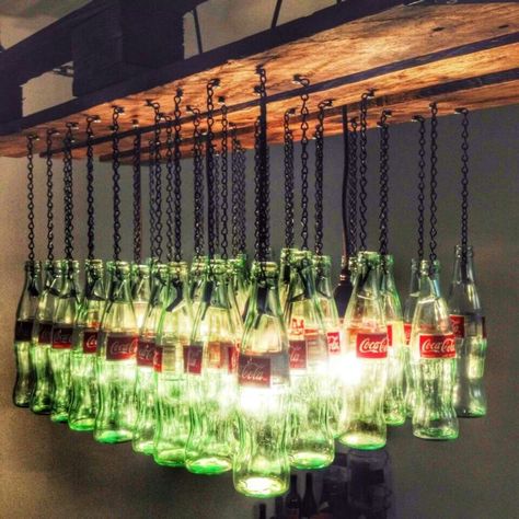 Glass Coke Bottles, Coca Cola Mini, Wooden Footstool, Bottle Chandelier, Coca Cola Decor, Bottle Centerpieces, Empty Glass Bottles, Coca Cola Bottles, Coca Cola Can